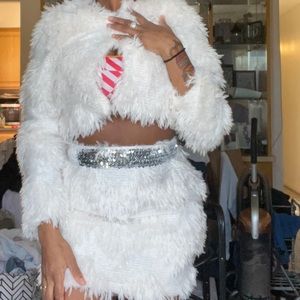 white Two piece faux fur set